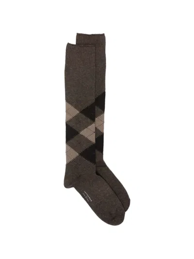 In The Box Argyle-pattern Cotton Socks In Brown