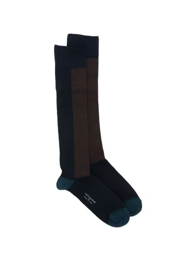 In The Box Colour-block Cotton Socks In Blue