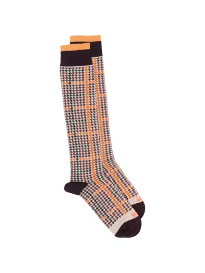In The Box Houndstooth-check Cotton Socks In Brown