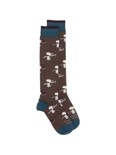 In The Box Peanuts-print Cotton Socks In Brown