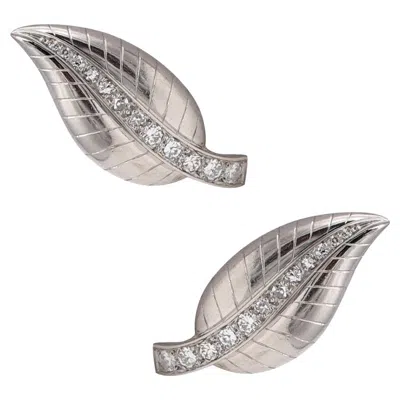 Pre-owned In The Manner Of Suzanne Belperron Ffrench Art Deco Paris 1940 Clips Earrings In Platinum With 1.56 Ctw In Diamonds In Multi