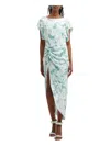 In The Mood For Love Bercot Botanic Dress In White-spinach In Blue