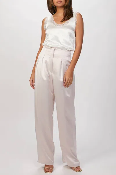 In The Mood For Love Clyde Satin Pants In Powder In White