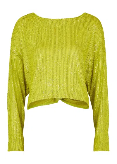 In The Mood For Love Coco Silver Cropped Sequin Top In Lime