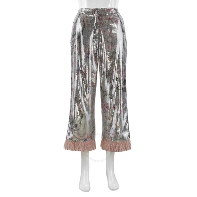 In The Mood For Love Feather-trimmed Springfield Sequin Pants In Multicolor