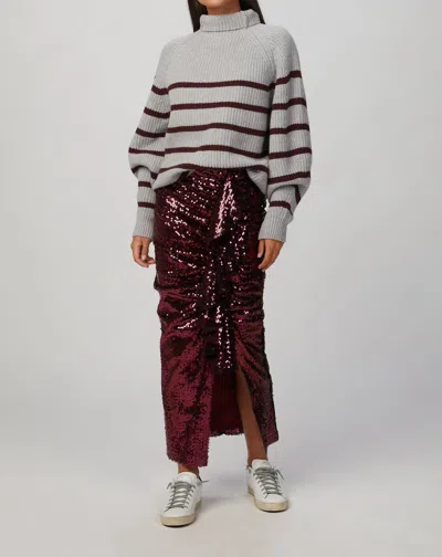 In The Mood For Love Fiona Striped Sweater In Light Grey/burgundy In Gray