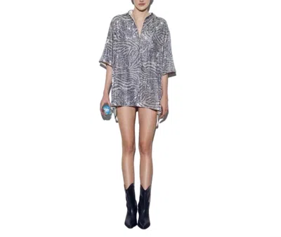 In The Mood For Love Kenji Long Zebra Shirt Dress In Beige-silver In Gray
