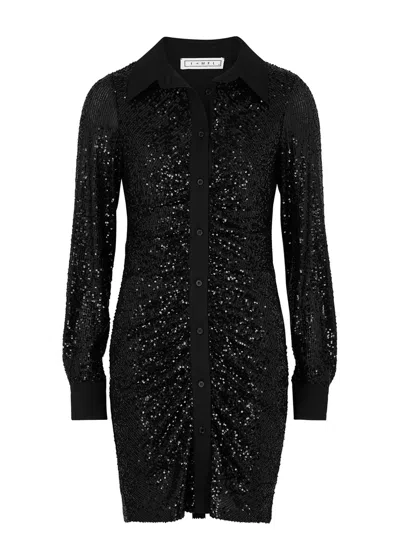 In The Mood For Love Lina Sequin Shirt Dress In Black