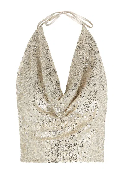 In The Mood For Love Maxime Silver Halterneck Sequin Top In Gold
