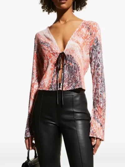 In The Mood For Love Ruddy Marble-print Sequinned Blouse In Multi