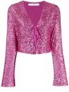 In The Mood For Love Ruddy Solid Sequin-embellished Blouse In Rosa