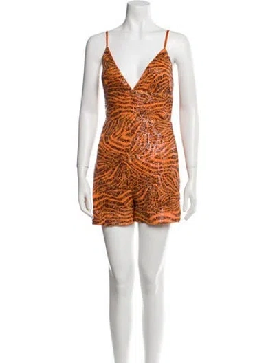 Pre-owned In The Mood For Love Sequin Animal Print Romper In Orange
