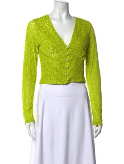 Pre-owned In The Mood For Love V-neck Long Sleeve Crop Top In Green