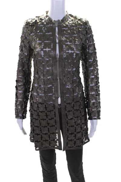 In Transit 2 Womens Bronze Lamb Leather Lazer Mesh Tunic Long Sleeve Jacket In Brown