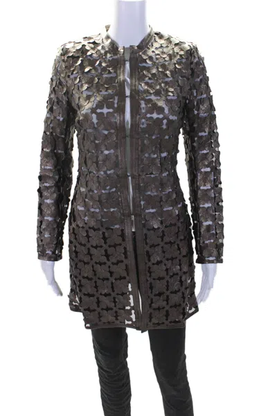 In Transit 2 Womens Bronze Leather Mesh Crew Neck Long Sleeve Jacket In Brown