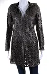 In Transit Womens Laser Cut Metallic Mesh Leather Jacket Brown Black In Brown