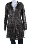 In Transit Womens Laser Cut Metallic Mesh Leather Jacket Brown Black In Brown