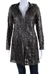 In Transit Womens Laser Cut Metallic Mesh Leather Jacket Brown Black In Brown