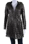 In Transit Womens Laser Cut Metallic Mesh Leather Jacket Brown Black In Brown