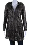 In Transit Womens Laser Cut Metallic Mesh Leather Jacket Brown Black In Brown