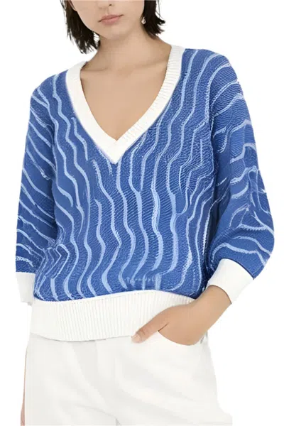 In2 By Incashmere 2-color Pattern V-neck Sweater In Blue