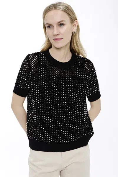 In2 By Incashmere Allover Mesh & Pearls Pullover In Black