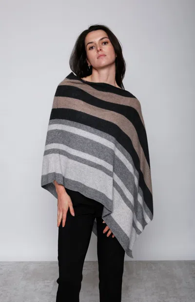 In2 By Incashmere Cashmere Jumbo Stripe Poncho In Black