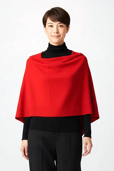In2 By Incashmere Cashmere Poncho With Textured Border In Red