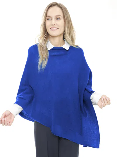 In2 By Incashmere Cashmere Poncho With Textured Border In Blue