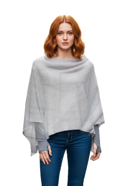 In2 By Incashmere Cashmere Poncho With Textured Border In Gray