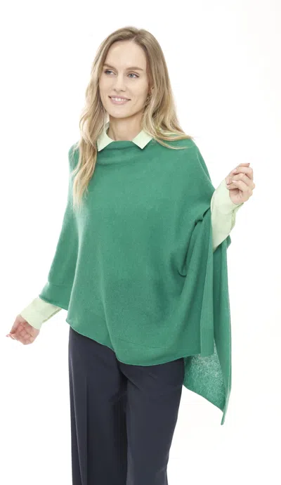 In2 By Incashmere Cashmere Poncho With Textured Border In Green