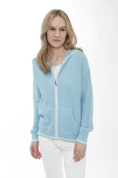 In2 By Incashmere Cotton Blend Allover Mesh Zip Front Cardigan In Blue