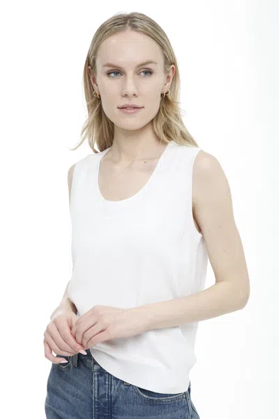 In2 By Incashmere Cotton Blend Sleeveless Tank With Mesh Trims In White