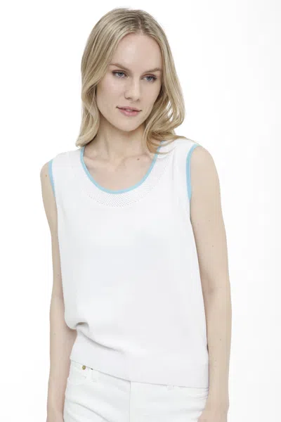 In2 By Incashmere Cotton Blend Sleeveless Tank With Mesh Trims In White