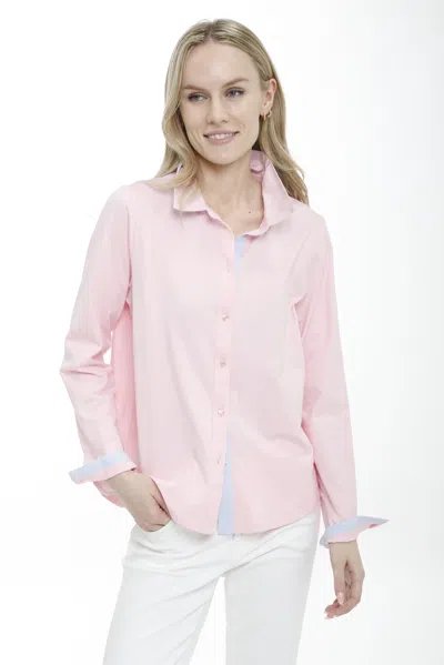 In2 By Incashmere Cotton Button Front Shirt With Woven Trims In Pink