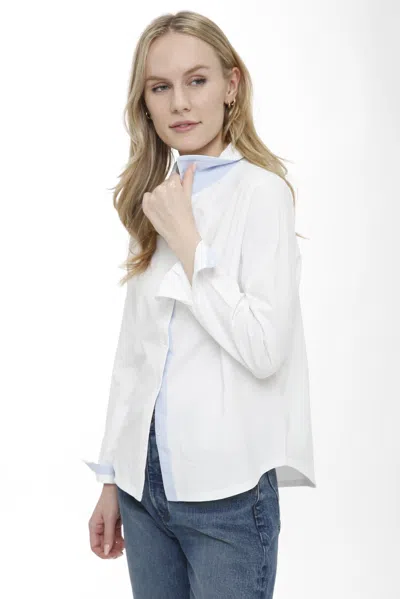 In2 By Incashmere Cotton Button Front Shirt With Woven Trims In White