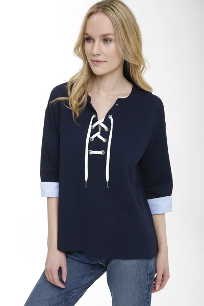In2 By Incashmere Cotton Interlock Lace Up Top In Blue