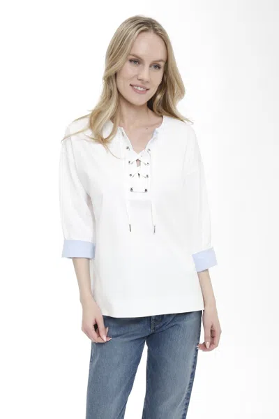 In2 By Incashmere Cotton Interlock Lace Up Top In White