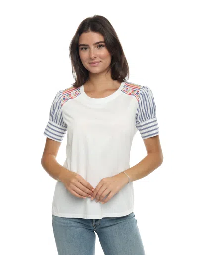 In2 By Incashmere Cotton Jersey Crew Tee W/embroidery In White
