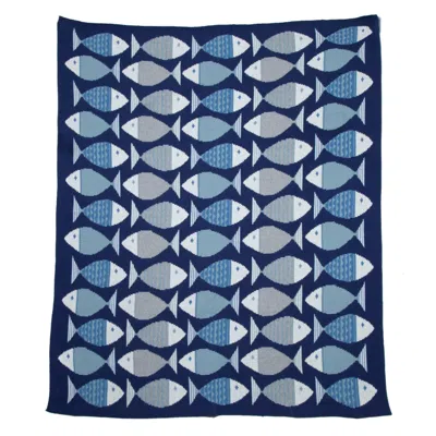 In2green Blue Cotton Sustainable Knit Throw Blanket - Coastal Big Fish