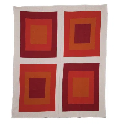 In2green Cotton Sustainable Knit Geometric Throw Blanket - Bauhaus - Red