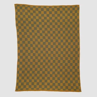 In2green Cotton Sustainable Knit Geometric Throw Blanket - Gingham Plaid In Yellow