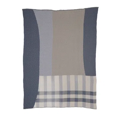 In2green Cotton Sustainable Knit Plaid Solid Throw Blanket - Patchwork Herringbone - Blue