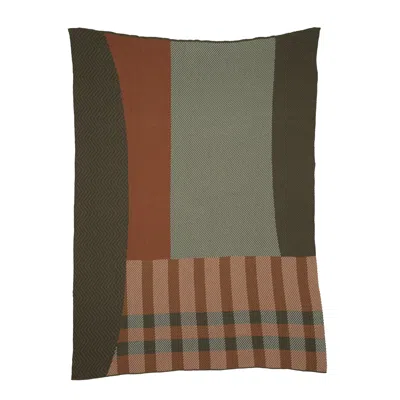 In2green Cotton Sustainable Knit Plaid Solid Throw Blanket - Patchwork Herringbone - Green