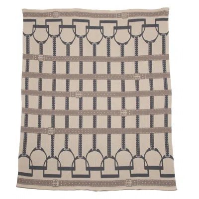 In2green Cotton Sustainable Knit Throw Blanket - Equestrian Stirrup - Neutrals
