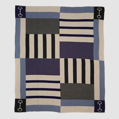 In2green In 2 Green Classic Equestrian Stripe Knit Throw Blue