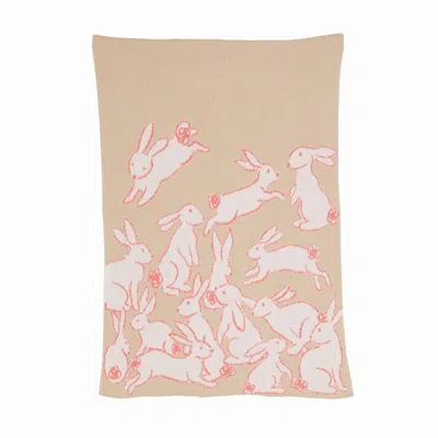 In2green Pink Baby Cotton Knit Blanket - Rabbits In Neutral