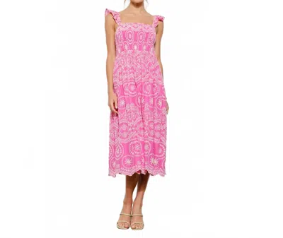 Ina Fashion Alessia Eyelet Midi Dress In Pink