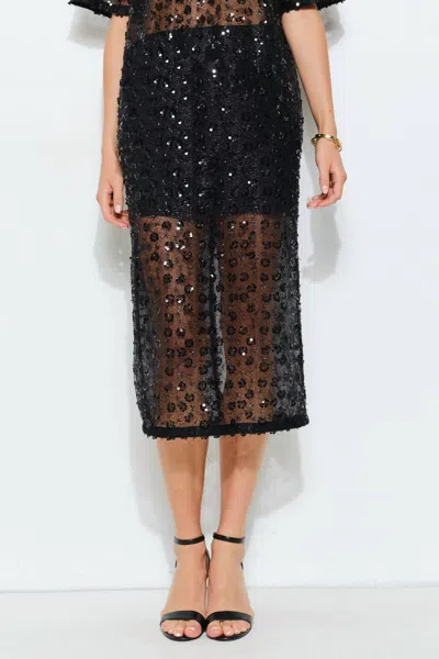 Ina Fashion Annette Sheer Lace Sequin Midi Skirt In Black