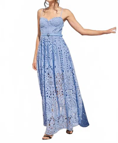 Ina Fashion Belted Eyelet Lace Maxi Dress In Lavender In Blue